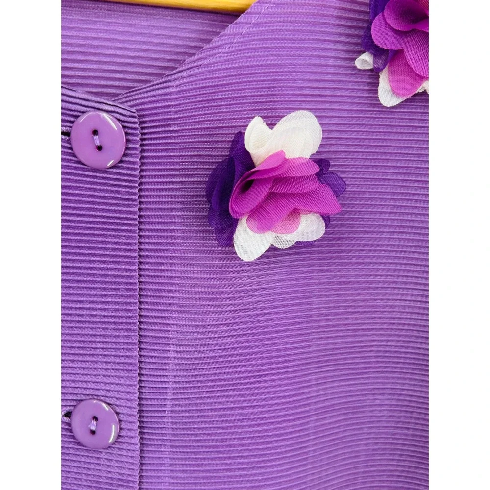 SM Brand Purple Pleated Floral Cardigan‎ Sweater Medium